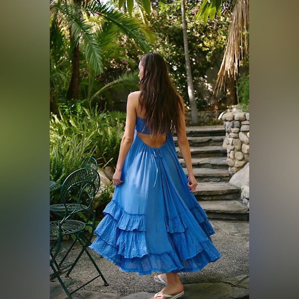 Free People Kauri‎ Maxi Blue Dress Size Small - Picture 2 of 6